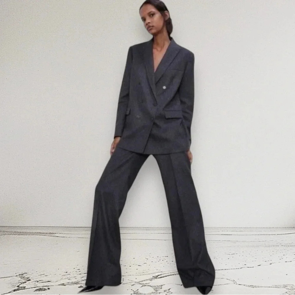 ZARA Pinstripe Double Breasted Oversized Blazer Size S